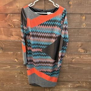 CACHE Bodycon Dress Brown Orange Blue Size 8